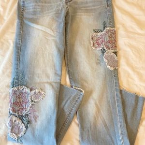 flower embroidered jeans